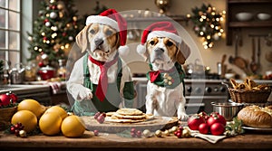 Yuletide Whiskers: Beagle Conjures a Festive Christmas Dinner in the Cozy Kitchen