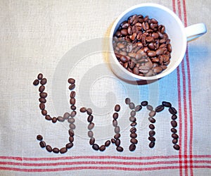 Yum, Message of Delicious Flavor, Spelled out with Coffee Beans