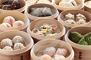 Yumcha, dim sum in bamboo steamer