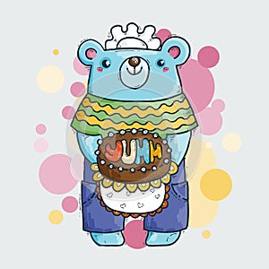 Yumm. Cute chef bear with a beautiful cake. Teddy and sweet dessert