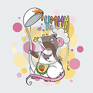 Yumm. Rat chef with a spoon. Cute kitchen mouse