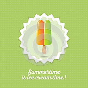 Ice cream icon. Double ice cream, orange and green frozen juice. photo