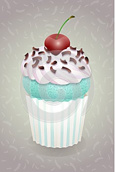 Yummie cupcake with cream and cherry