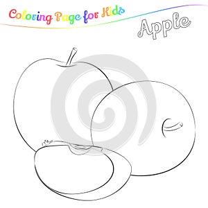 Yummy apples for coloring in imple cartoon style. Page for art coloring book for kids. Vector illustration