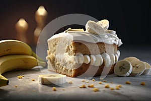 yummy banana cake with cream cheese with sliced banana