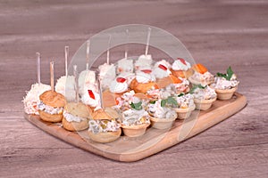 Yummy catering on wooden table