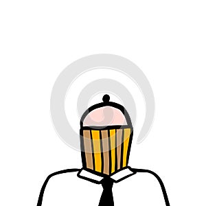 Yummy cup cake head of businessman boss or manager hand drawn illustration