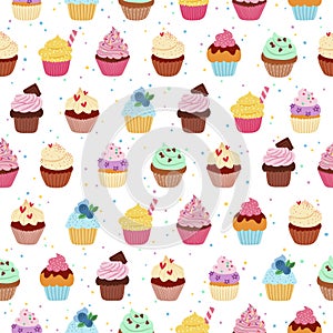 Yummy cupcakes seamless pattern