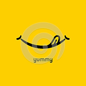 Yummy face smile delicious icon logo. Yummy tongue emoji tasty or hungry mouth smile