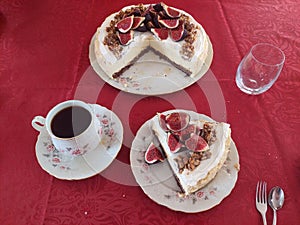 Yummy fig honey cheesecake with walnuts