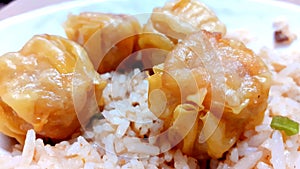 Yummy fried siomai with fried rice! Filipino foods.