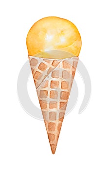 Yummy ice cream in waffle cone.