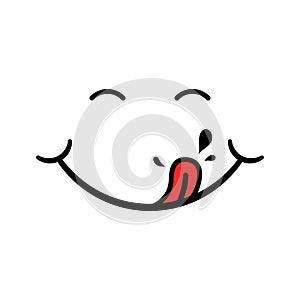 Yummy icon. Face after tasty food. Logo of smile, hungry mouth and pleasure. Funny emoji after delicious eat. Cook with taste. photo