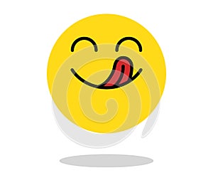 Yummy icon. Hungry smiling face with mouth and tongue. Delicious, tasty mood vector cartoon symbol photo