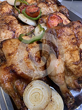 Yummy Roasted Chicken with Onion, Tomato and Pepper