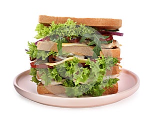 Yummy sandwich with chicken isolated