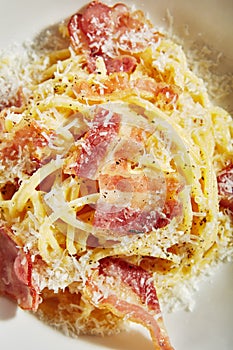 Yummy Spaghetti Carbonara with Grated Parmesan Cheese