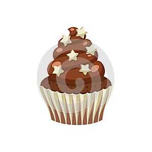 Yummy sweet cupcake with cream, color vector illustration