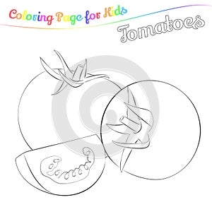 Yummy tomatoes for coloring in imple cartoon style. Page for art coloring book for kids. Vector illustration