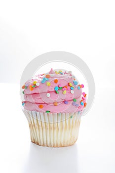 Yummy vanilla cupcake on white background vertical