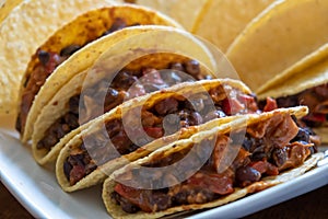 Yummy vegetarian tacos extreme closeup.