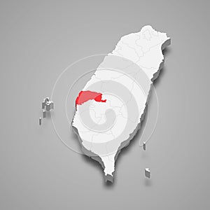 Yunlin County division location within Taiwan 3d map