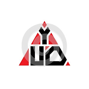 YUO triangle letter logo design with triangle shape. YUO triangle logo design monogram. YUO triangle vector logo template with red