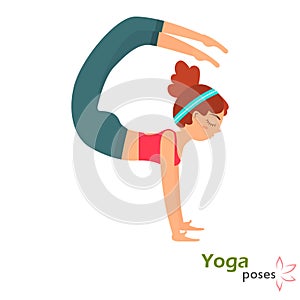 Yuong cute girl in yoga pose color illustration isolated on white