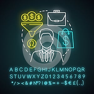 Yuppie neon light concept icon. Business person idea. Top manager. Office worker. Young urban professional. Glowing sign photo