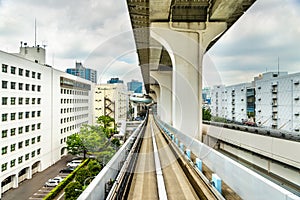 Yurikamome line on the Rainbow bridge in Tokyo