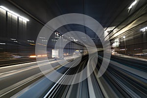 The Yurikamome subway in Tokyo at Night