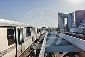 Yurkamome train on the island of of Odaiba, Tokyo, Japan