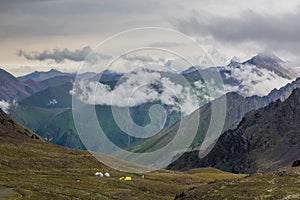 Yurt camp in the Terskey Alatau mountain range in Kyrgyzst photo