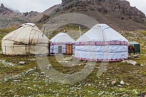 Yurt camp in the Terskey Alatau mountain range in Kyrgyzst photo