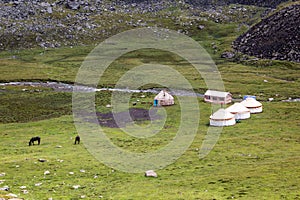Yurt camp in Terskey Alatau mountain range in Kyrgyzst photo