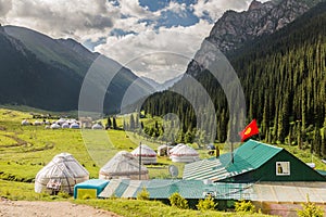 Yurt camps in Altyn Arashan village, Kyrgyzst photo
