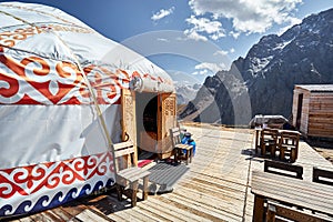 Yurt nomadic house at mountains