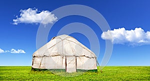 Yurt nomadic house in steppe on Nauryz festival