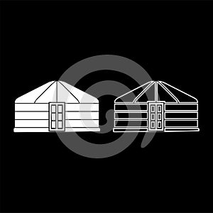 Yurt of nomads Portable frame dwelling with door Mongolian tent covering building icon outline set white color vector