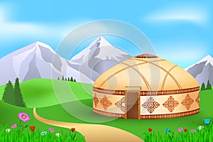 Yurt in the summer pasture, vector illustration landscape photo