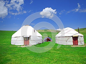 Yurts in Kyrgyzstan  with red door