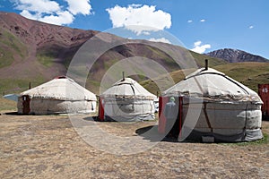 Yurts in the village on the road trip from Osh Kyrgyzstan