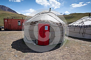 Yurts in the village on the road trip from Osh Kyrgyzstan