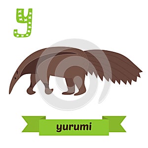 Yurumi. Y letter. Anteater. Cute children animal alphabet in vector. Funny cartoon animals