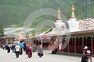 Mani Temple(Mani Shicheng). a famous landmark in the Tibetan city of Yushu, Qinghai, China.