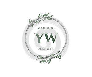 YW Initials letter Wedding monogram logos collection, hand drawn modern minimalistic and floral templates for Invitation cards,