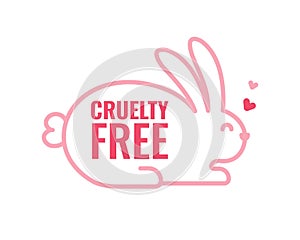 Cute Kawaii Cruelty Free No Animal Testing label design. Rabbit hare frame with love shape. Vector, illustration