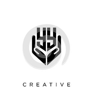 Yy hand shield logo design vector