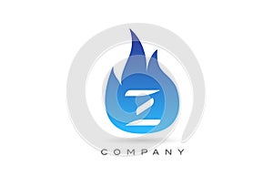 Z blue fire flames alphabet letter logo design. Creative icon template for company and business