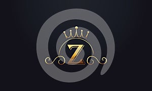 Z gold luxury monogram alphabet letter logo icon design with crown for business and company